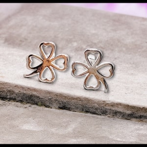 Handmade Four Leaf Clover Stud Earrings, Sterling Silver, Saint Patrick’s Day Jewelry, Gift for Her, Present for Wife, Uniquely Handcrafted!