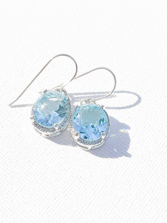 Orecchini Pendenti In Argento 925 Con Acquamarina Taglio Rotondo 9mm – Design Vintage, Fatti A Mano