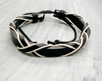 Black and White Leather Braclete Amazon.com: Black & White Braided Layer Leather Bracelet  main image 3