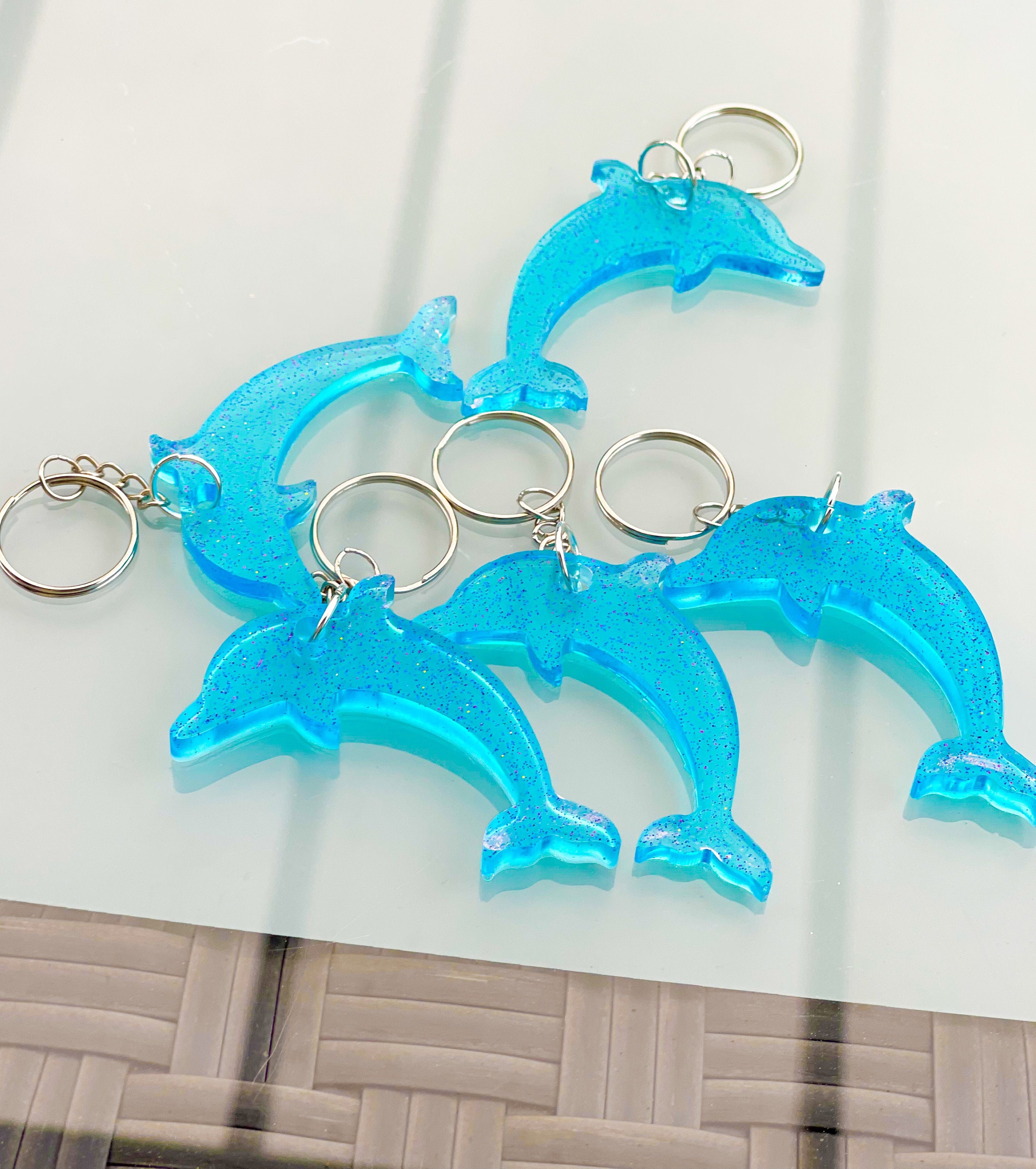 Blue Dolphin Keychain, Dolphin Gift, Sparkly Sky Blue