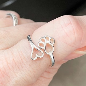 Paw love ring, paw heart jewelry, sterling silver animal jewelry, cat ring, dog ring, gift for animal lover, Valentines gift