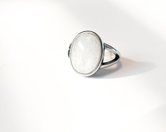 Genuine moonstone gemstone sterling silver ring, handmade jewelry, June birthstone, gift for her, present for wife