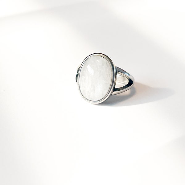 Genuine moonstone gemstone sterling silver ring, handmade jewelry, June birthstone, gift for her, present for wife