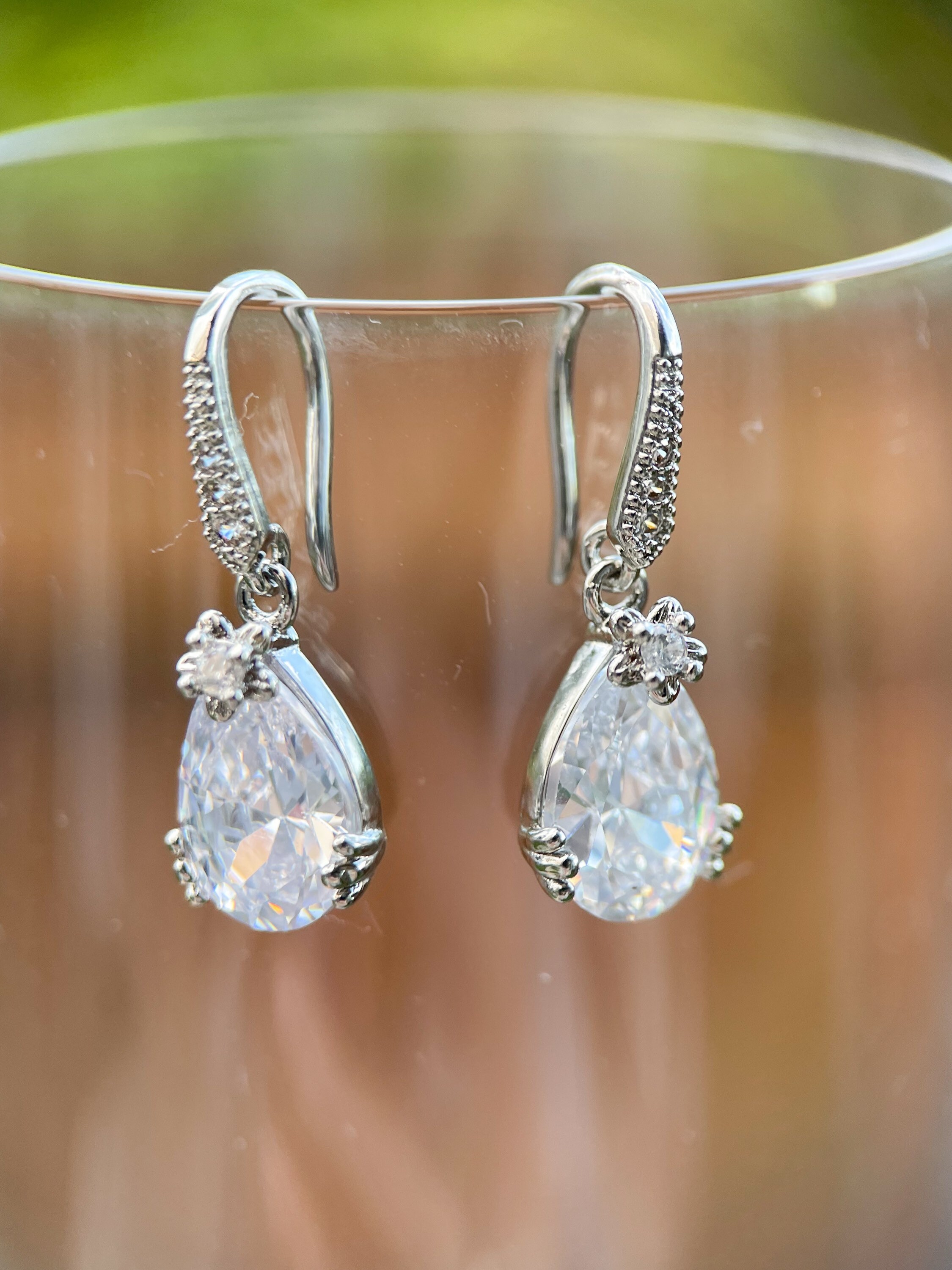 Orecchini A Goccia Scintillanti In Cristallo, Argento Sterling, Ganci Fantasia, Gioielli In Zirconia Cubica, Gioielli Da Sposa, Pietra Portafortuna Di Aprile, Cristalli Sfaccettati - Italia - Foto 10