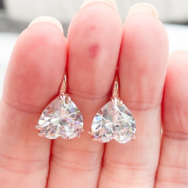 Swarovski crystal heart Drop Earrings, heart shape accessories, jewelry for bride, bridal earrings, valentines gift