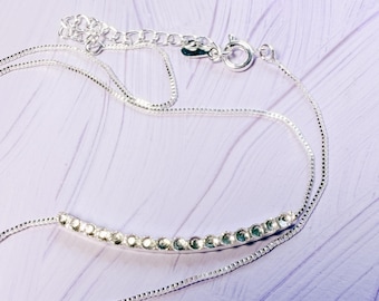 Sterling silver Crystal curve Bar Necklace, clear gem bar pendant for her, gift for friend, modern jewelry, layer necklace Christmas gift,