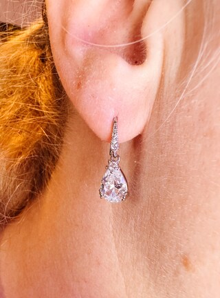 Orecchini Pendenti Donna In Argento 925 Con Zirconi – Goccia Rotonda Lucida, Cristalli, Rodiati
