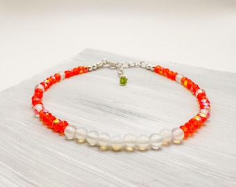 Oranje Oostenrijks kristal met natuurlijke gladde opalietkralenarmband, Life of a showgirl geïnspireerd, handgemaakt sterlingzilver, cadeau voor Swiftie