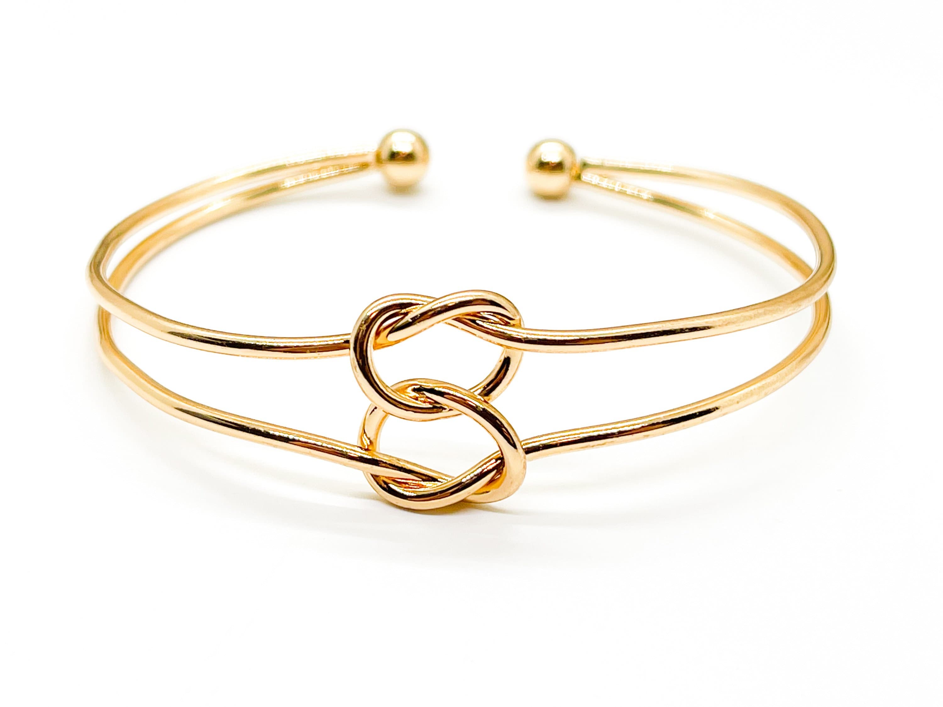 Bracelet Jonc Doré Ouvert Avec Nœud Central - Tige Double - Diamètre 6,2 Cm - Occasion Bon état