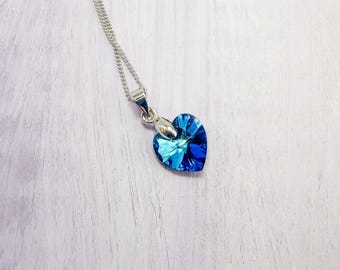 Blue Swarovski Crystal heart pendant, Crystal heart Jewelry, Gift for her, sparkly heart, gift for wife, gift for girlfriend