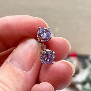 Sparkly Alexandrite Stud Earrings,  Lab made Round Cut, Sterling Silver Jewelry, June Birthstone, Bridal Jewelry, Light purple studs, gift