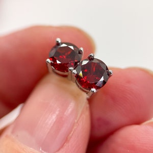 Sparkly Garnet Stud Earrings, Red Round Lab made garnet, Sterling Silver Jewelry, January Birthstone, Valentines gift