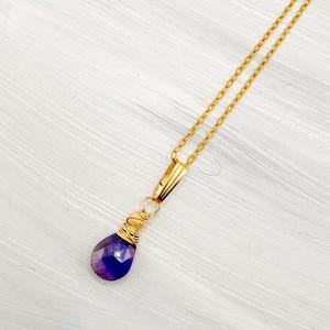 Natural amethyst drop pendant, wire wrapped 14k gold fill, February birthstone, gift for girlfriend, wife jewelry, gift her, handmade gift