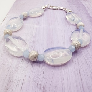 Moonstone Aquamarine Bracelet: Sterling Silver Gemstone Jewelry