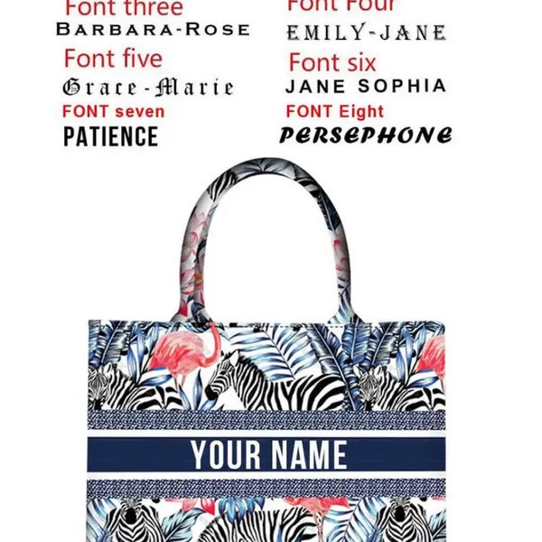 Personalized Luxury zebra Tote Bag Custom Name & Font  Women’s Handbag Shoulder Bag Canvas Large Capacity Shopper Travel bag Gift Holiday