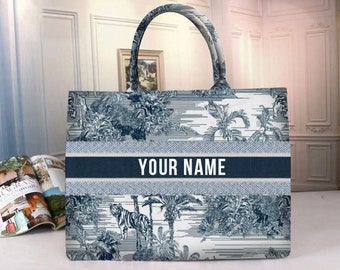 Personalisierte Luxus gedruckt Einkaufstasche Benutzerdefinierte Name & Schrift Damen Handtasche Schulter Tasche Canvas große Kapazität Shopper Reisetasche Geschenk Urlaub