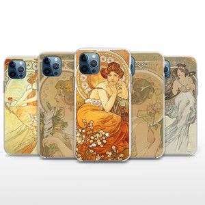 Romantik Handyhülle Mucha Cover, Schutzhülle für iPhone SE, Xs, Xr, 13 Pro Max, 14 Pro, 15 Pro Max, Google Pixel 8 Pro