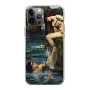 Puede incluir: Una pintura de una sirena con el pelo largo y rojo sentada en una roca, tocando una lira. Un hombre con el pelo oscuro nada hacia ella, extendi&eacute;ndole la mano. La pintura est&aacute; ambientada en un oc&eacute;ano azul y verde con olas.