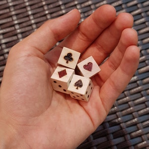 The Suits; Wooden Dice Set - Custom carved dice set; handmade backgammon dice; wood dice set; cottagecore gaming accessories; OOAK