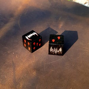 Vampire Coven D6; Wooden Dice Pair - Custom carved dice set; handmade backgammon dice; vampire wood dice; Halloween gaming accessories; OOAK