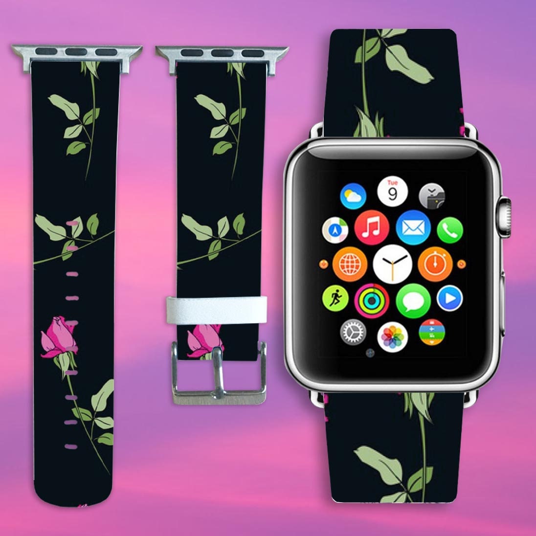 Pink Rose Apple Watch band Leather Watchband Flowers Apple Etsy