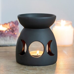 Triple Moon 'Luna' Matte Black Wax Burner, w/a Sample of Homemade Soy Melts