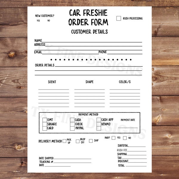 Car Freshie Order Form, Digital File, Digital Order Form