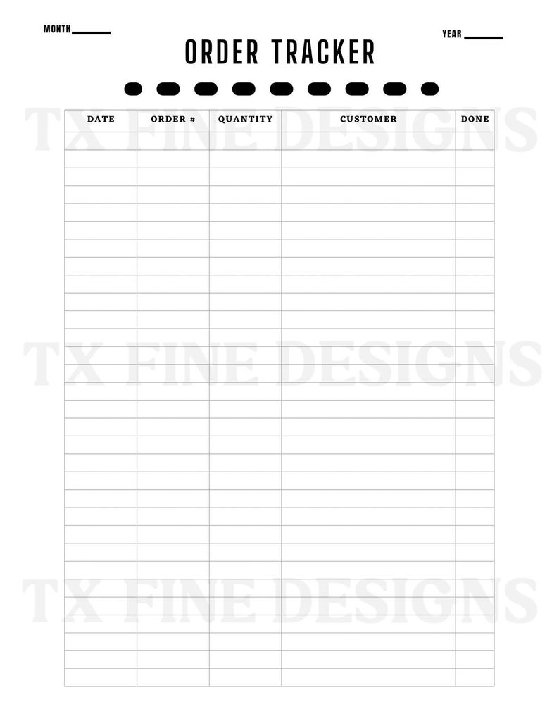 Order Tracker Digital Form Digital File Etsy