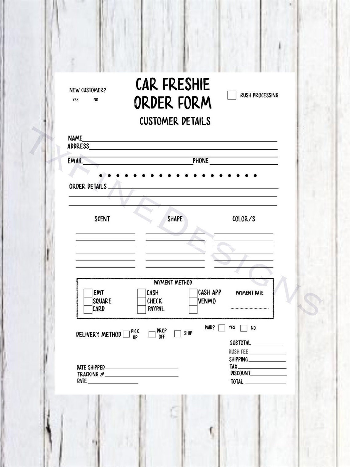 Car Freshie Order Form Digital Order Form Freshie order form | Etsy