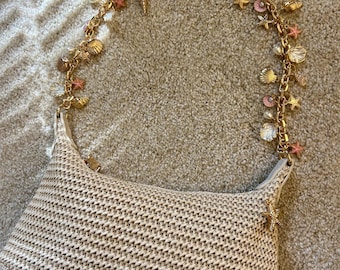 Seashell charm bag / beach bag / pearl clutch / wedding beach bag/ shell bag