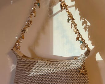 Seashell charm bag / beach bag / pearl clutch / wedding beach bag/ shell bag