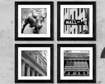Hi-Res. Wall Street Photography Set of 4 Digital Images Day Trader Poster New York Stock Market Exchange Black/White Photos Instant Download