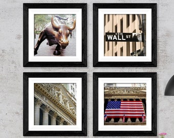 Color Hi-Res. Wall Street Photography Set of 4 Digital Images Day Trader Poster Decor New York Stock Market Exchange Photos Instant Download