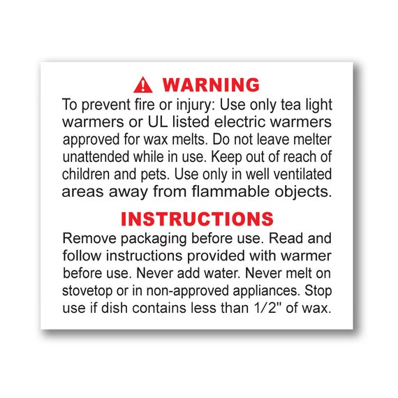 2 x 1.5 Wax Melt Warning Labels - Pre-Printed Labels - Weatherproof  Polyester Laser - ST6098LP