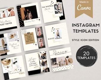 Instagram-postsjablonen voor modeblogger, Instagram-sjablonen Canva, monochrome Canva-sjablonen, sociale media-sjablonen voor Canva