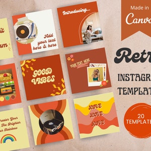 20 Instagram Post Templates for Canva | Boho Instagram Templates | Retro Quotes for Instagram | Boho Canva Templates | Retro Instagram Feed