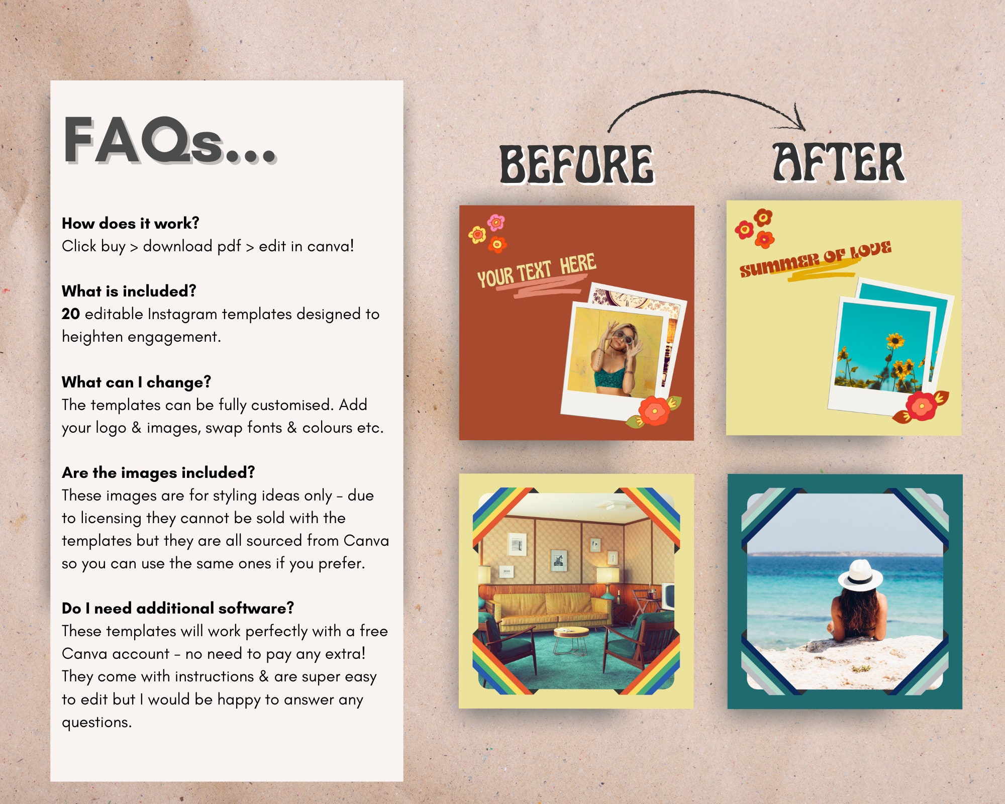 20 Instagram Post Templates for Canva | Boho Instagram Templates ...