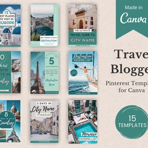 15 Customizable Pinterest Templates | Canva Templates for Travel Bloggers | Pinterest Pin Templates | Travel Blog Pinterest Templates