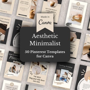50 Pinterest Templates Aesthetic - Canva Templates for Bloggers - Neutral Pinterest Templates Canva - Pinterest Graphics - Blogger Templates