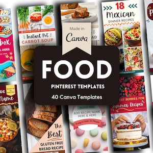 Pinterest Templates Food, Food Blogger Canva Templates, Recipe Pinterest Templates, Pinterest Templates Food Bloggers, Canva Template Food