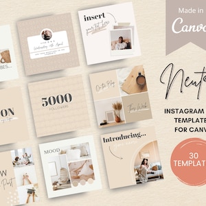 30 Neutral Instagram Post Templates | Instagram Templates for Canva | Neutral Beige Templates | Instagram Posts | Neutral Template