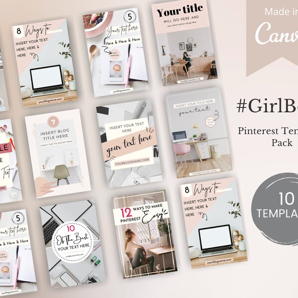 10 Girl Boss Templates for Canva | Customizable Pinterest Templates | Canva Templates | Pinterest Pins | Social Media Templates for Canva