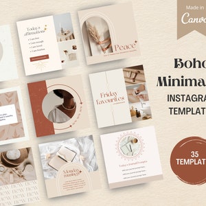 Boho Minimalist Instagram Templates - Instagram Templates for Canva - Aesthetic Instagram Canva Templates - Neutral Social Media Templates