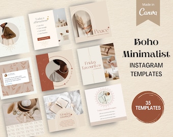 Boho Minimalist Instagram Templates - Instagram Templates for Canva - Aesthetic Instagram Canva Templates - Neutral Social Media Templates