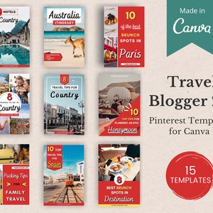 15 Customizable Pinterest Templates | Canva Templates for Travel Bloggers | Travel Blog Pinterest Templates | Pinterest Pin Templates