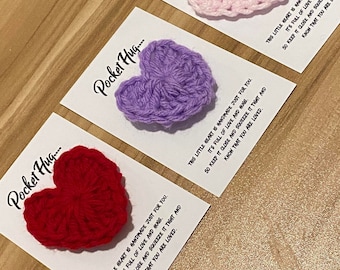 Pocket Hugs(Bulk), Small Pocket Heart, Crochet Heart, Pocket blessing, Handmade Gift, Valentine gift
