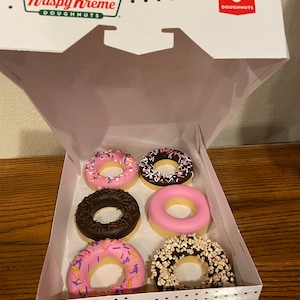 6 Faux Krispy Kreme Donuts with Box