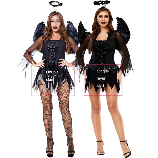 Dark angel costume, fallen angel outfit, angel Halloween costume, Halloween outfit, angel wings, Halloween wings, fancy dress, black Dress
