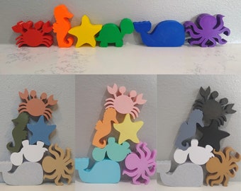 Sea Creature Stacking Blocks / Montessori Toy / 6-12 Piece Set / 3D Printed