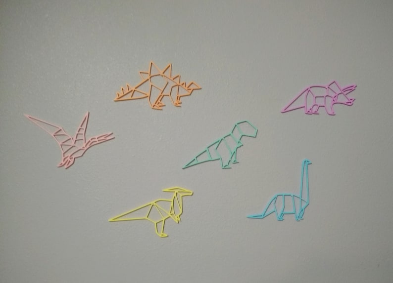 Geometric Dinosaur Outline Set / Wall Decor / 6 Piece Set / 3D Printed Pastel Rainbow